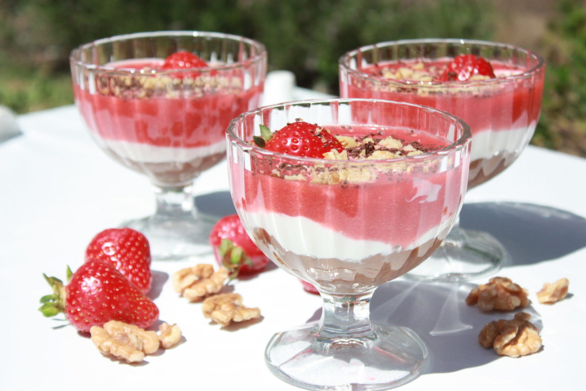 Greek Yogurt with Chocolate and Strawberry Mousse